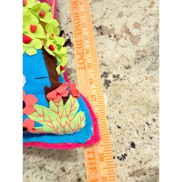 Handmade Peruvian Aspiralla Folk art 3D Embroidered Pillow Whimsical Landscape - Picture 10 of 13